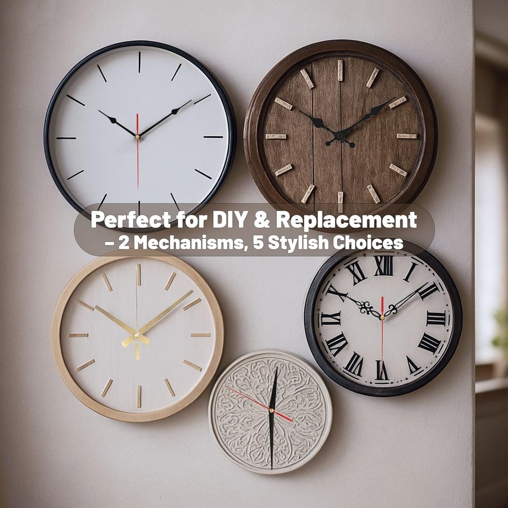 2-Pack Silent Sweep Quartz Clock Movements with 5 Versatile Clock Hands –