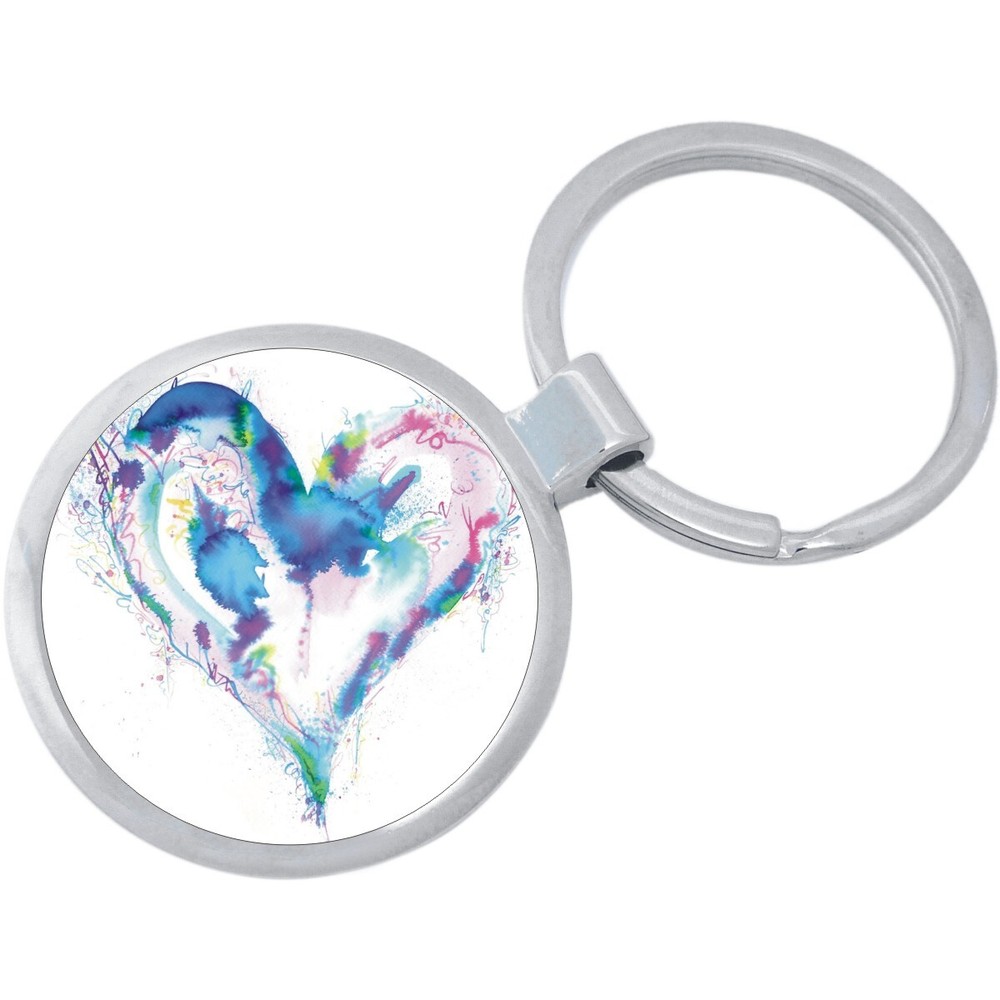 Watercolor Heart Keychain - Includes 1.25 Inch Loop for Keys or Backpack