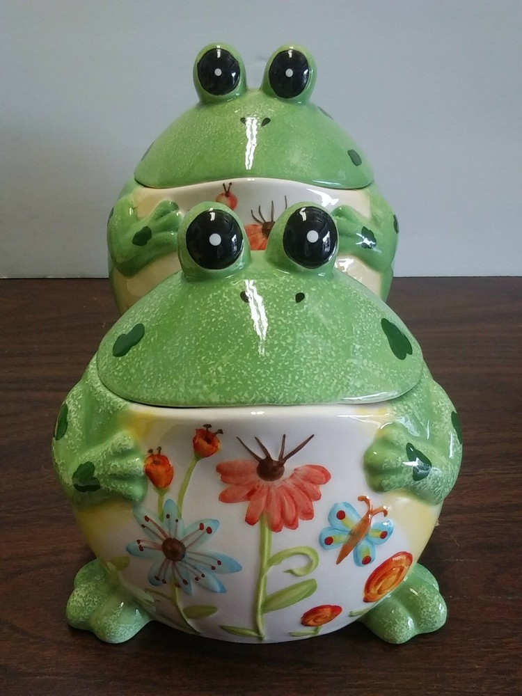 Frog Shape Ceramic Containers 2pc Set
