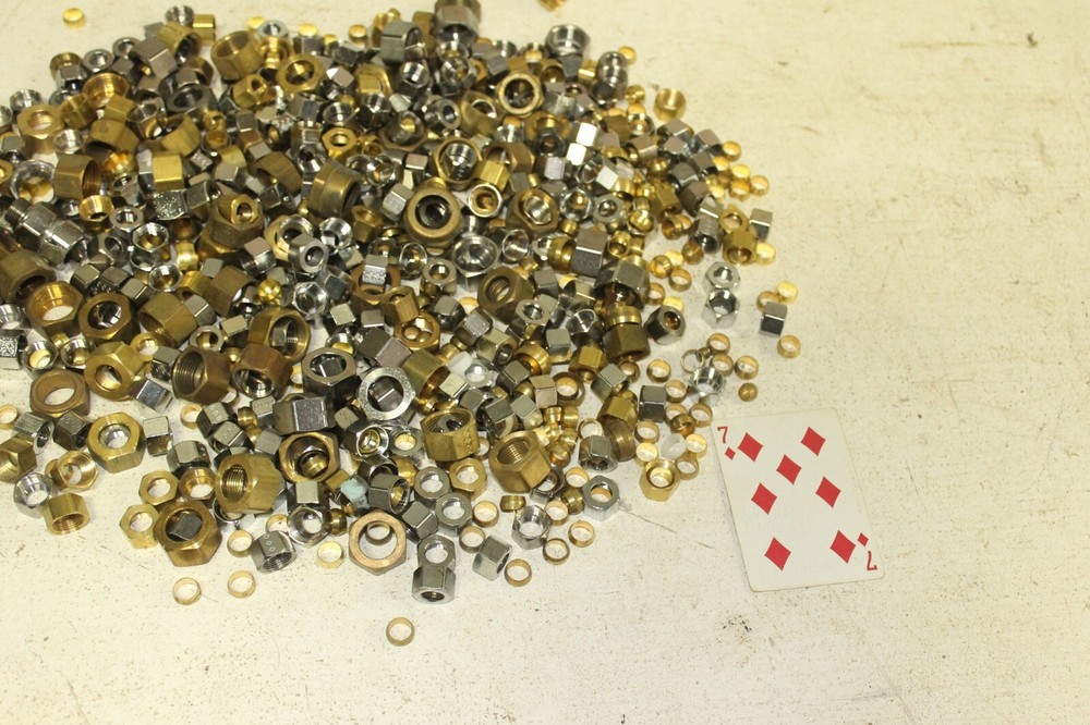 Lot of 3/8" and 1/2" Brass Compression Nuts, Rings, Sleeves, Ferrules NEW