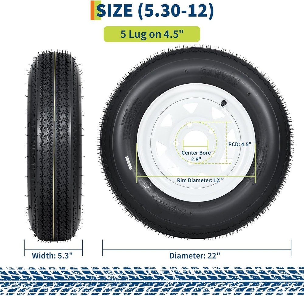 5.30-12 530-12 530X12 Trailer Tire and Wheel Assembly White Modular Wheel 6PR