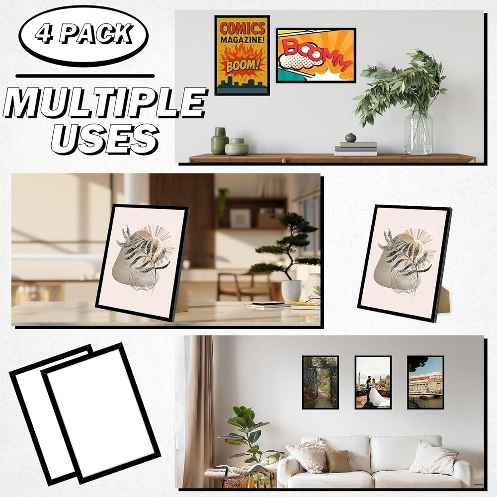 4 Pack Comic Book Frame Display up to 6 3/4 x 10 1/4 Comic Book Wall & Tabletop