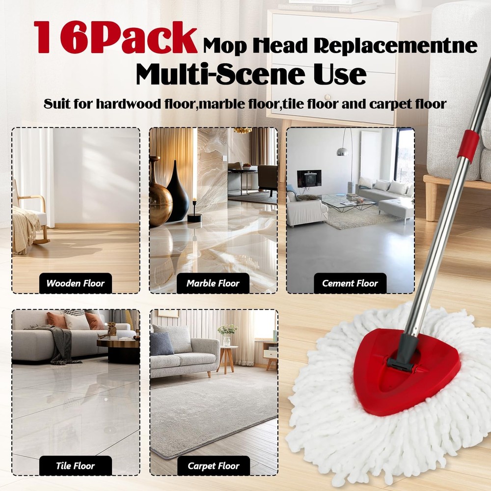 Spin Mop Set for O-Ceda EasyWring 1-Tank System, 16 Microfiber Spin Mops Refi...