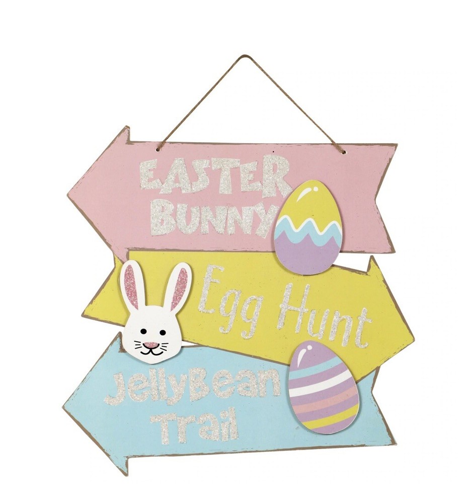 Stacked Directional Easter Wall Signs Glittery Welcome Easter Decor Bunny Eggs