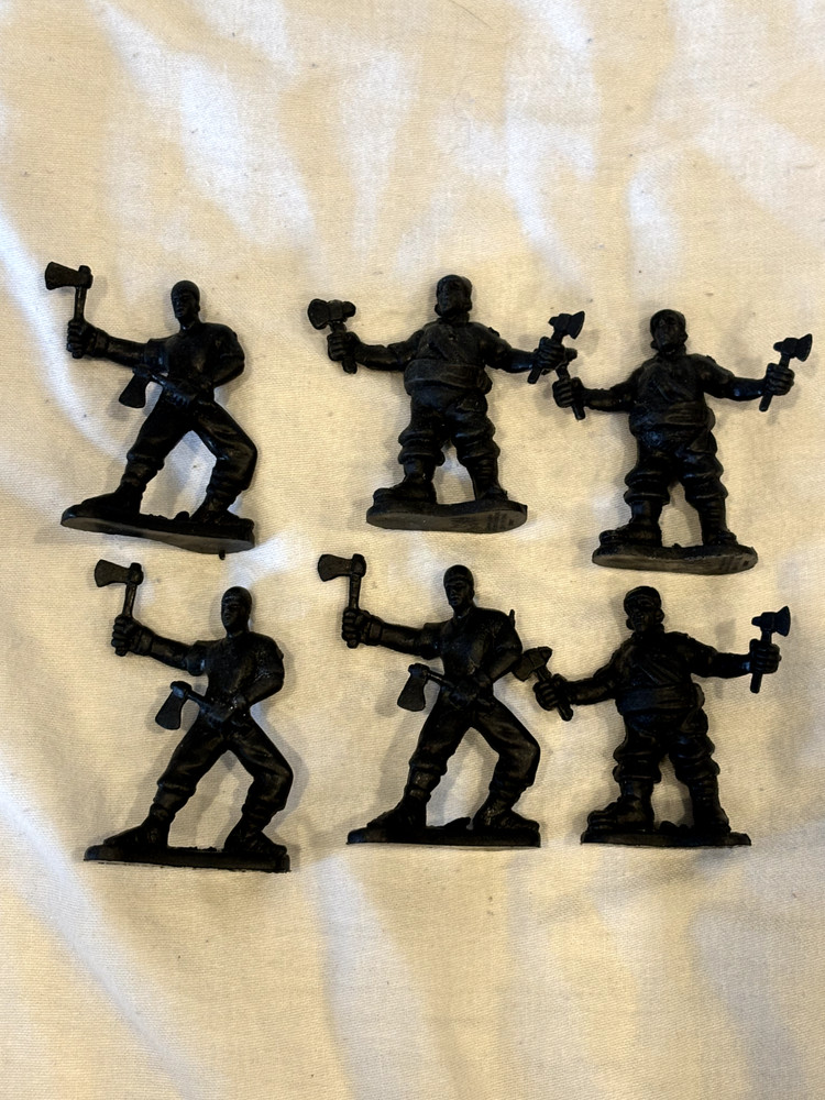 Lot Of (6) Black Plastic Figures with tomahalks
