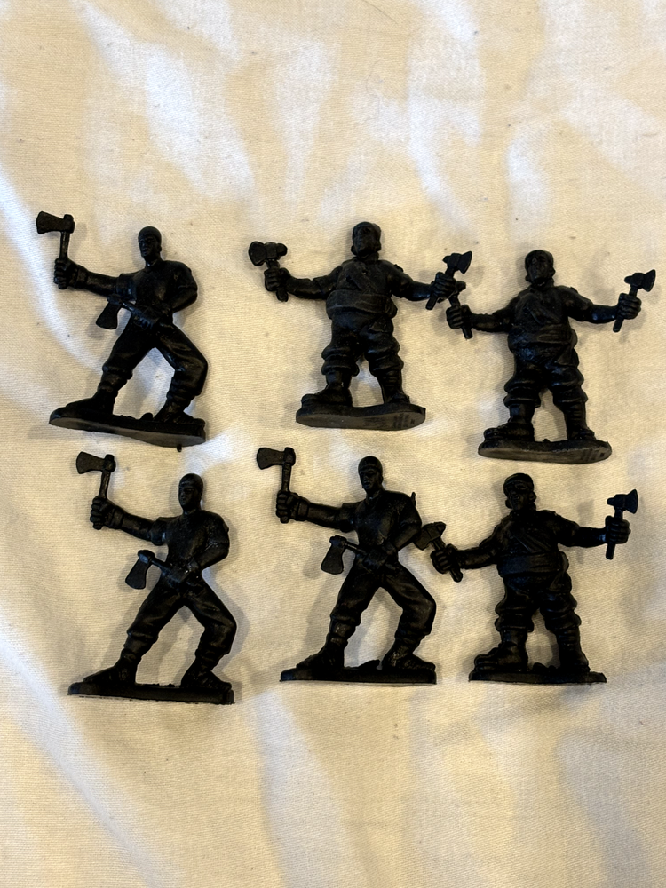 Lot Of (6) Black Plastic Figures with tomahalks