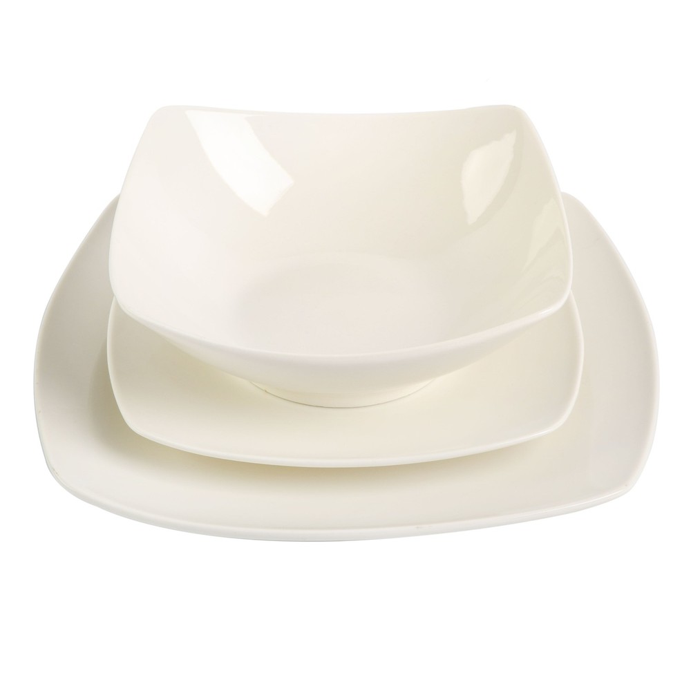 Everyday Square White Stoneware Dinnerware Set 12-Piece