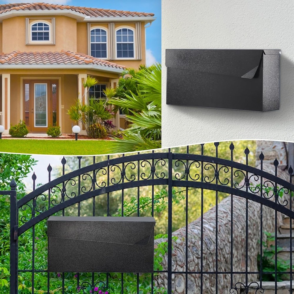 KYODOLED Wall-Mount Mailbox,Large Capacity Mail Box,Galvanized Black Modern