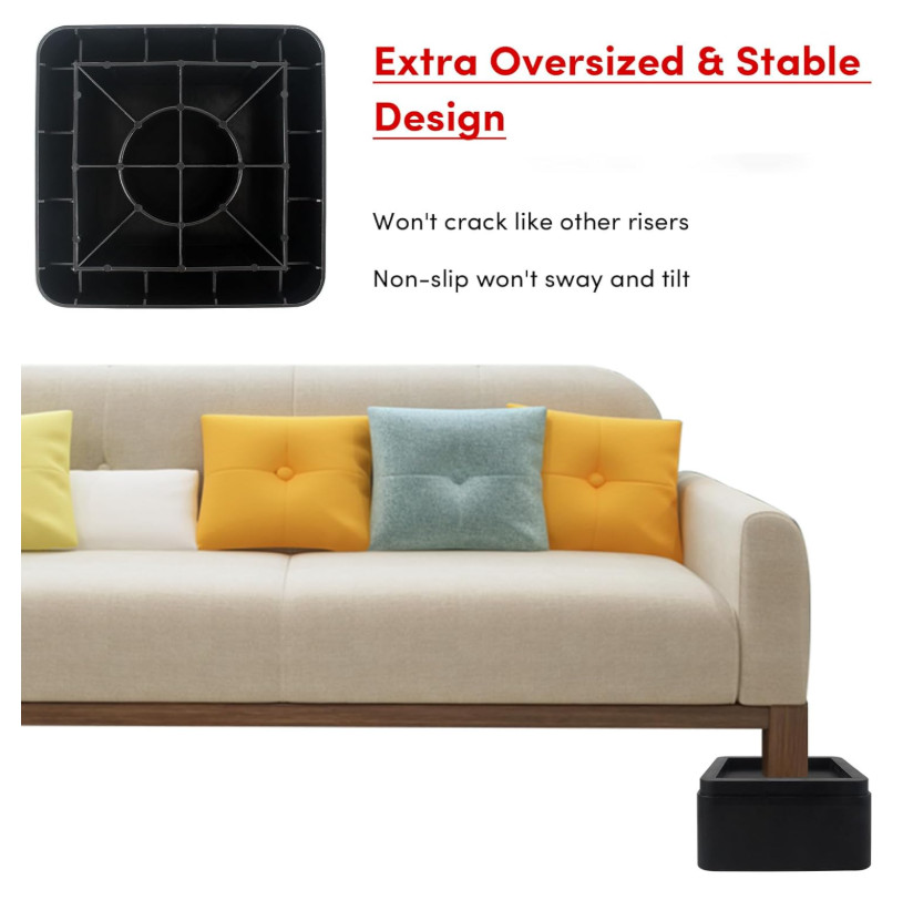 Oversized Bed Risers Heavy Duty Stackable 4 Pack, Furniture Risers for Sofas ...