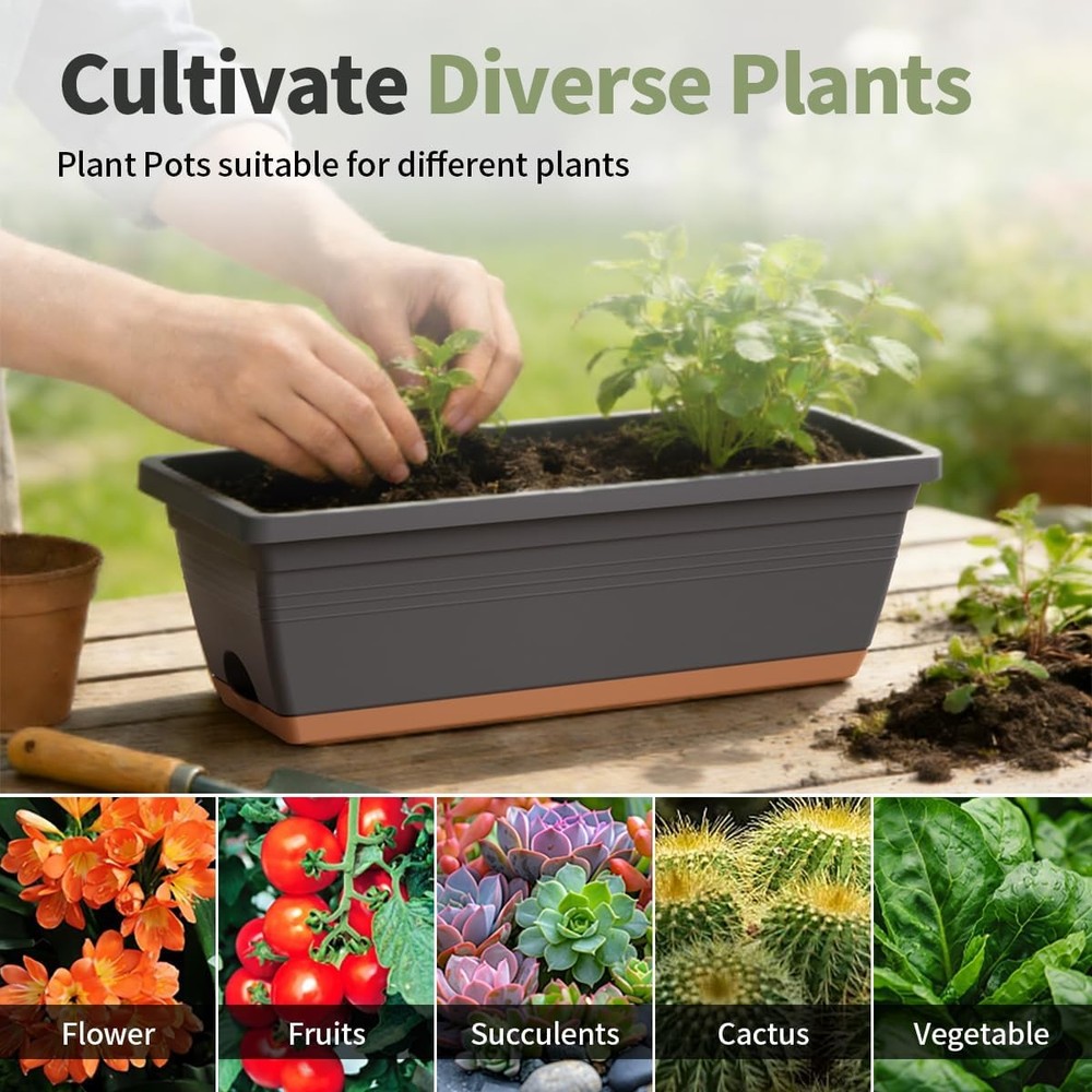 Window Box Planter 6 Pack Plastic Vegetable Flower Window Planters Boxes 16