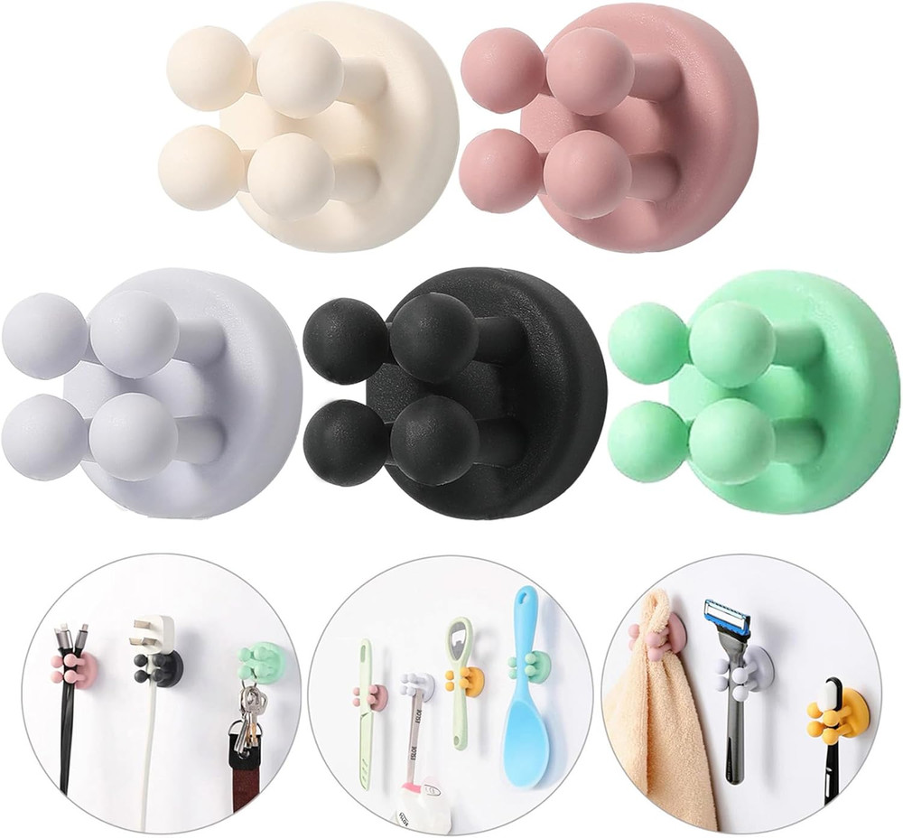 5Pcs Silicone Toothbrush Holders - Multi-Function Hook Waterproof Self Adhesive