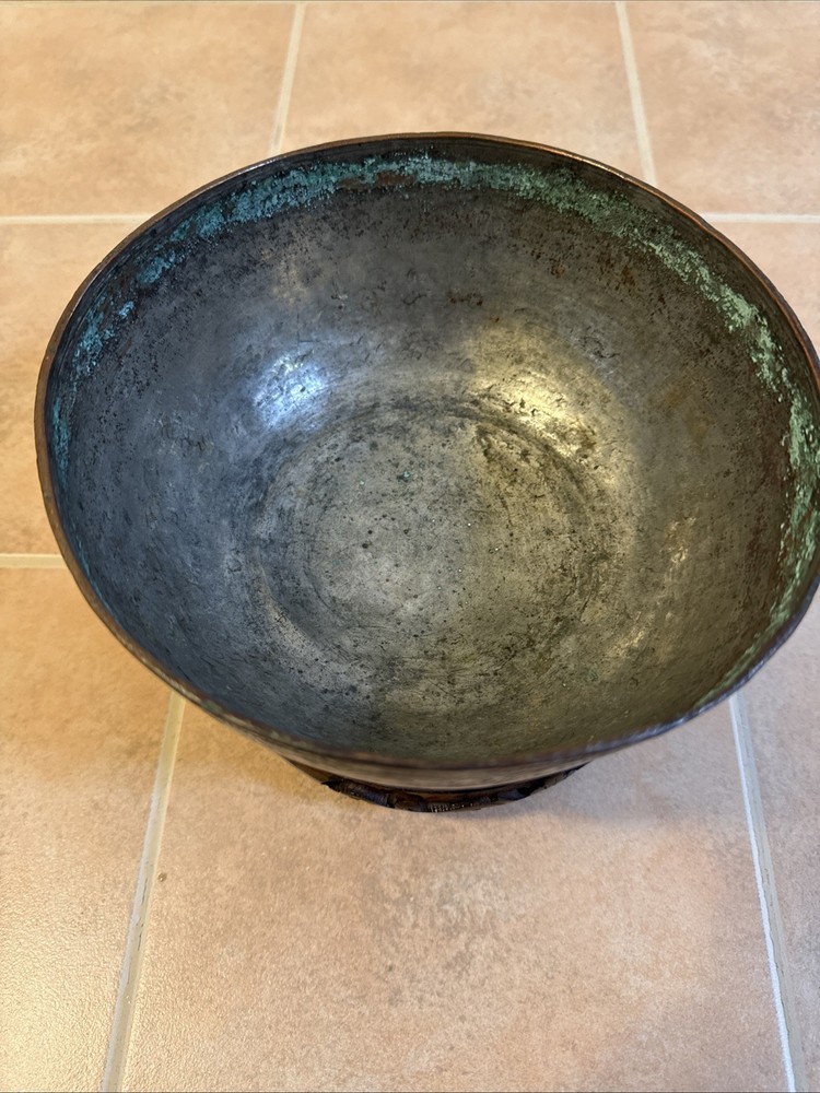 Antique Hammered Copper Footed Bowl
