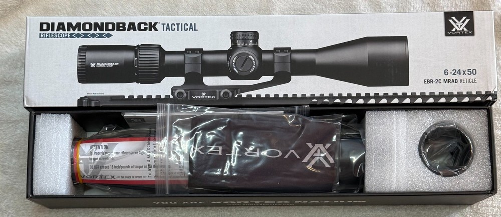 VORTEX DIAMONDBACK 6-24X50 SCOPE W/ SUNSHADE MODEL #EBR-2C (MRAD)