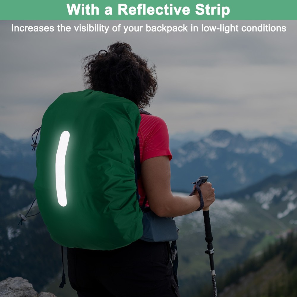 65L-75L Backpack Rain Cover with A Vertical Reflective Strap [Postal Green]