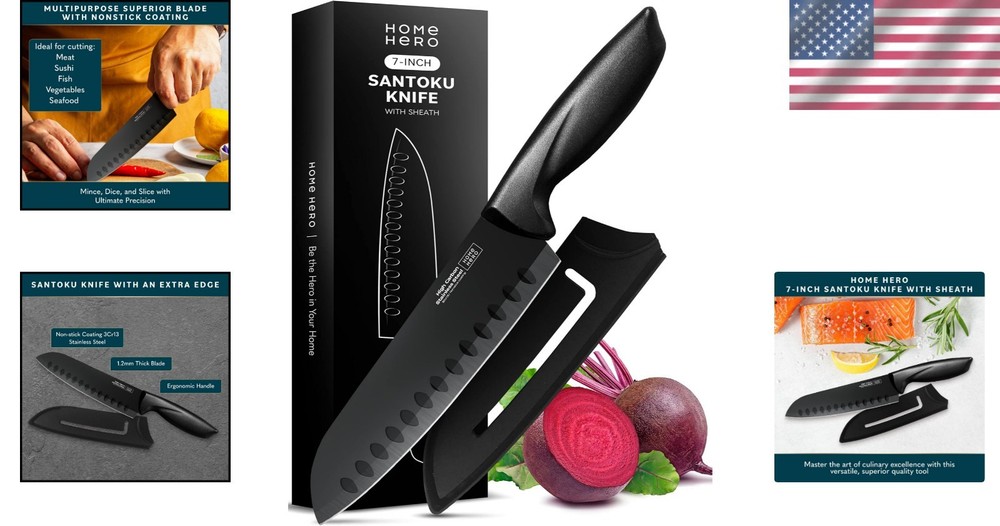 Razor-Sharp Santoku Knife & Protective Sheath - Multi-Purpose Kitchen Essential