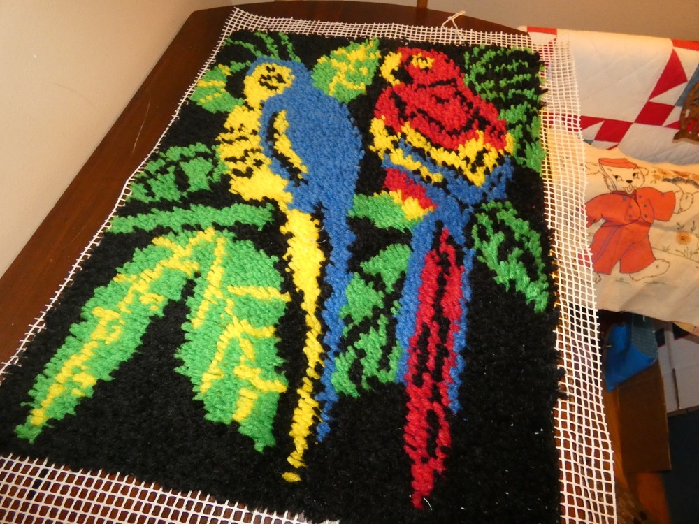 Parrot Latch Hook Panel Ready to Complete Into a Rug Handmade