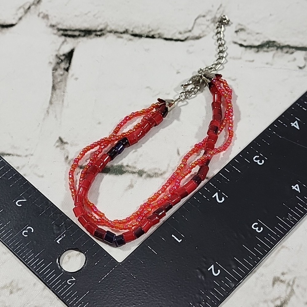 Bracelet Seed Bead 3 Strand Beaded Red Multi Strand