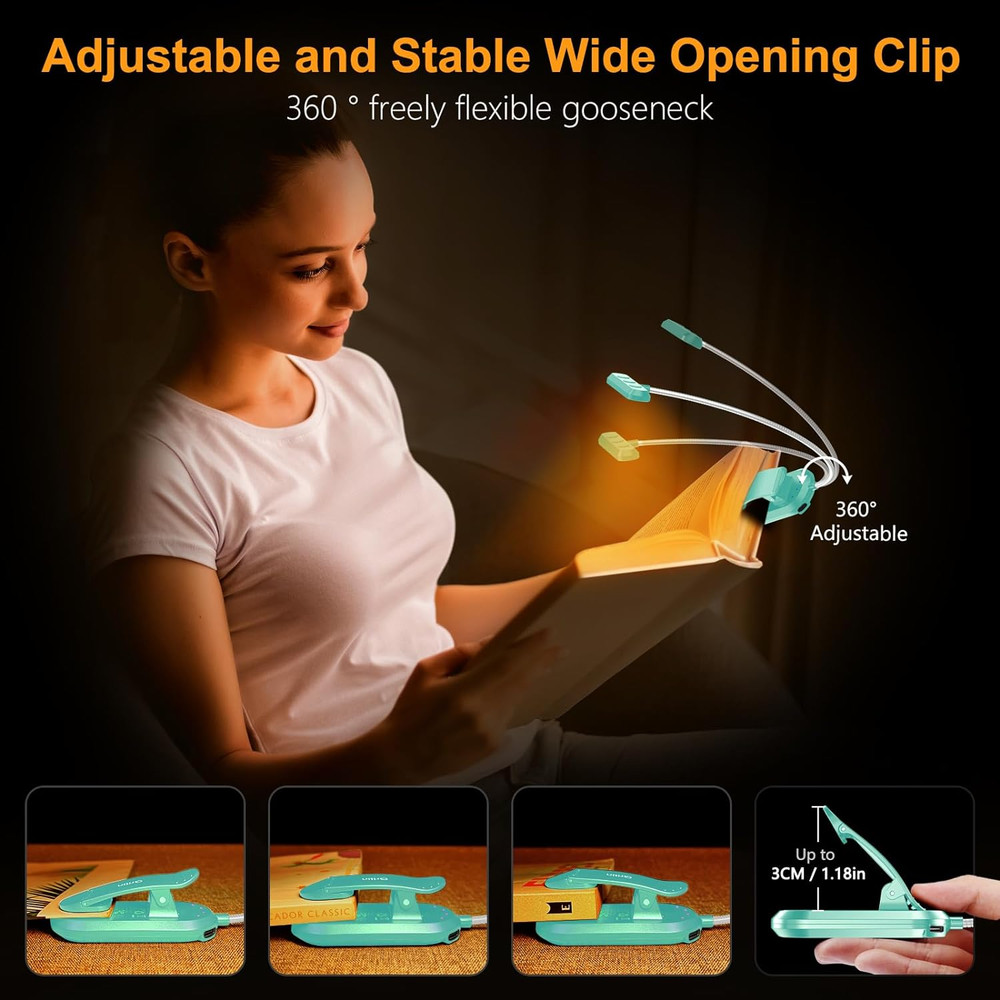 Rechargeable Book Light for Reading in Bed with 19 LED &Memory Function-Eye Cari