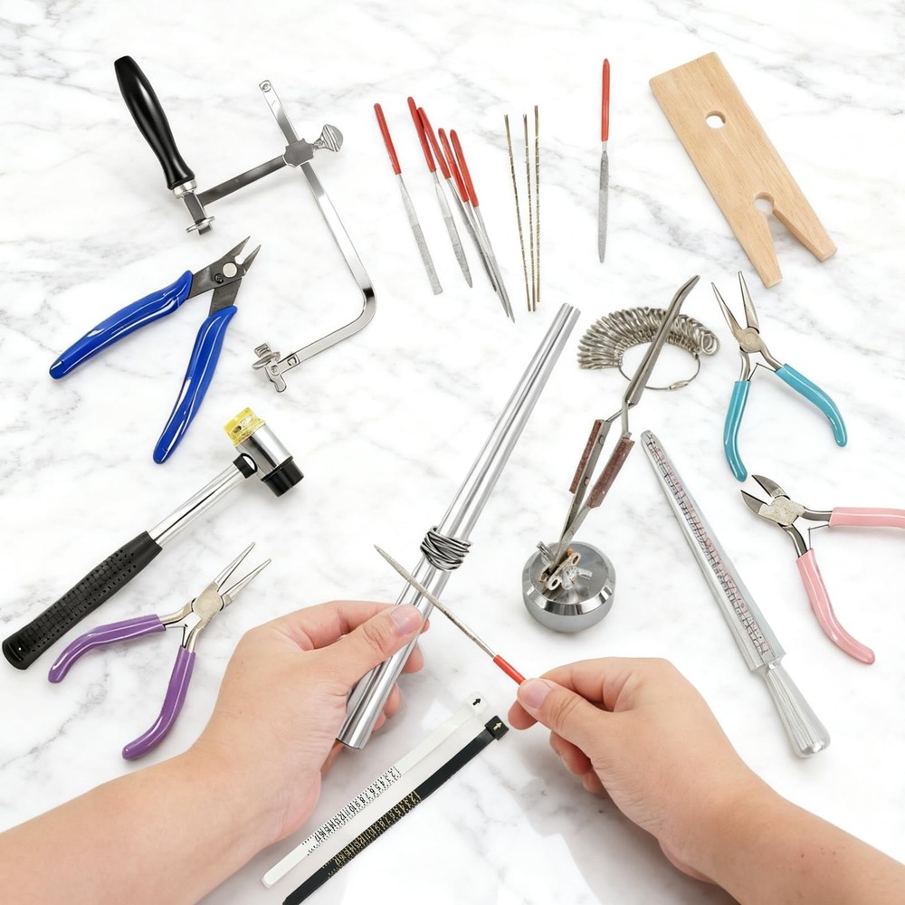 UCEHIPAW Jewelers Tools Set with Ring Sizer Mandrel Measuring Tool, Silver