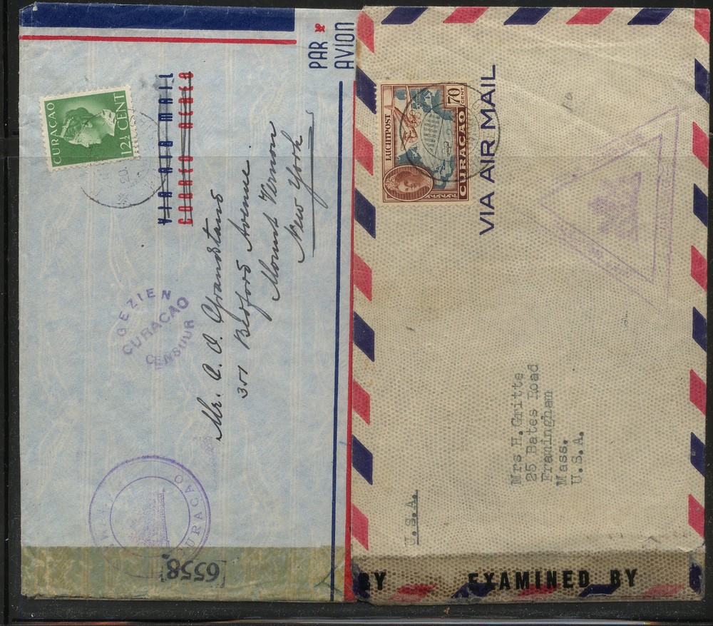 Curacao   2  double  censor covers to US   #'2  6558  & 4695    MS0312