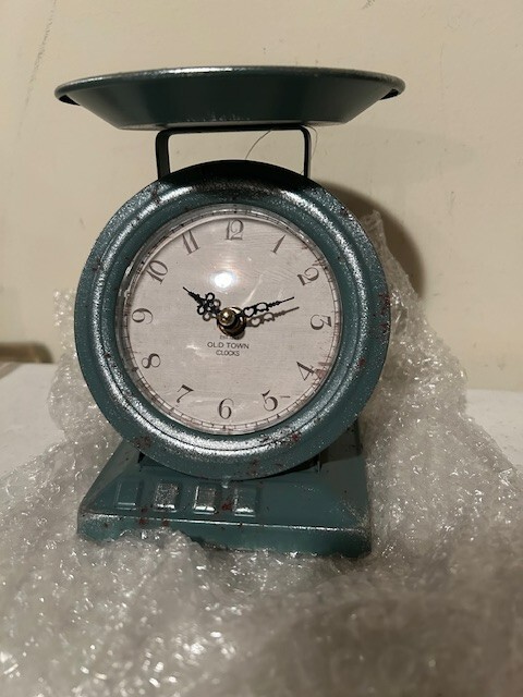 Country Scale Clock with distressed blue finish