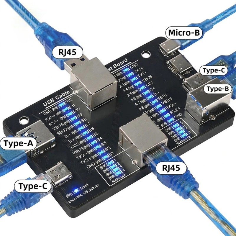 Efficient USB Cable Tester For Type C Microed B And RJ45 Cord Testing