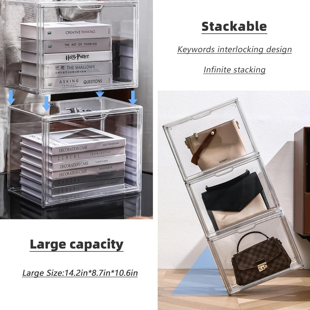 Large Capacity Stackable Acrylic Showcase - Secure Magnetic Lid for Collectibles