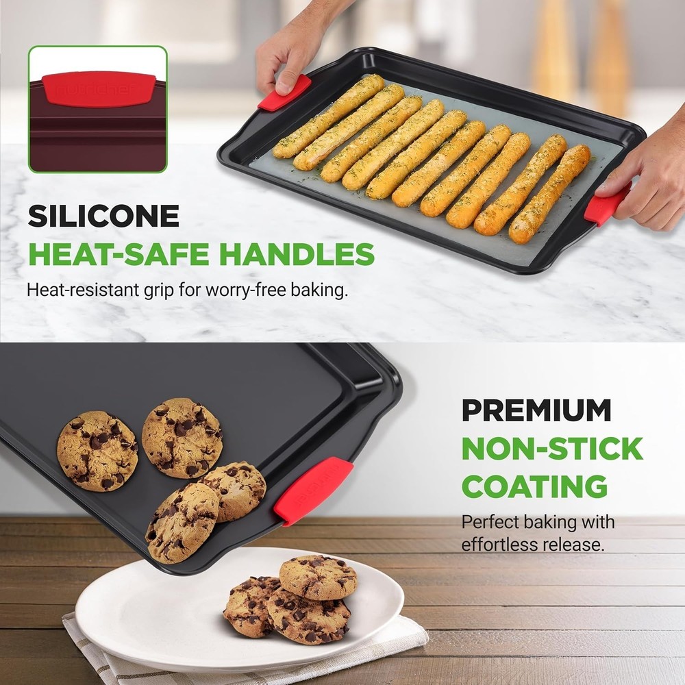 NutriChef 3-Piece Large Nonstick Cookie Sheets for Baking (Open Box)
