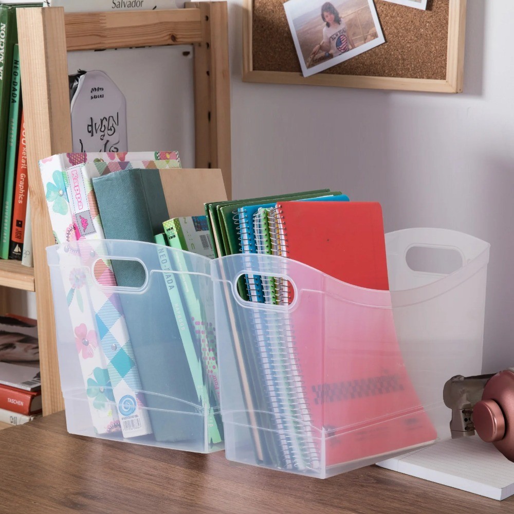 Plastic Storage Bin 12 Quart Narrow Rectangle Container with Carrying Handles