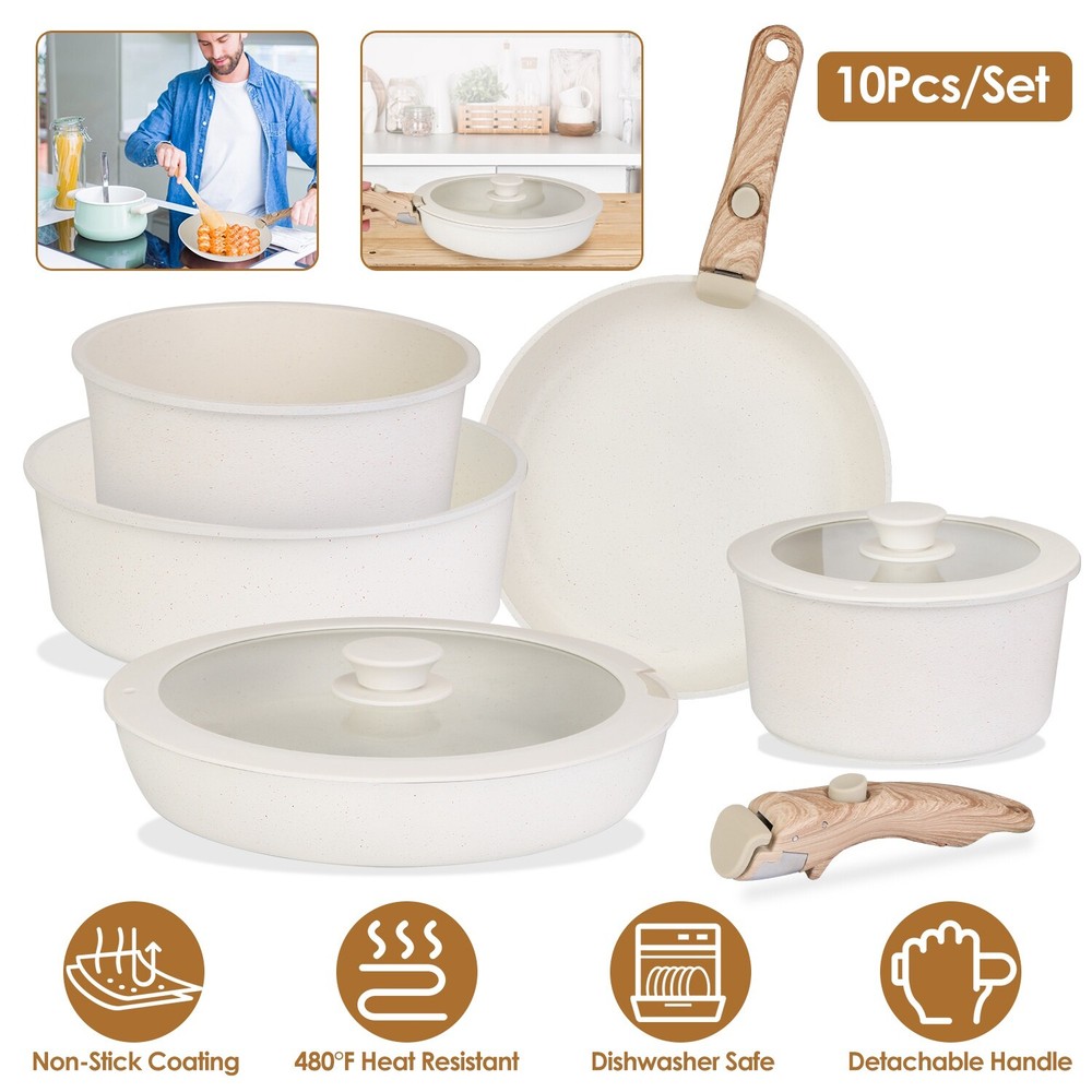 21 Pcs Pots and Pans Set Non Stick, Ceramic Cookware Set Detachable Handle