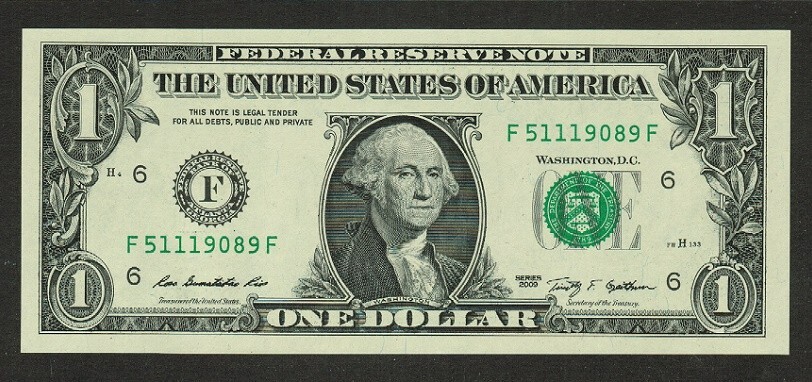 USA $1 DOLLAR 2009 UNC CONSECUTIVE SERIAL NUMBERS