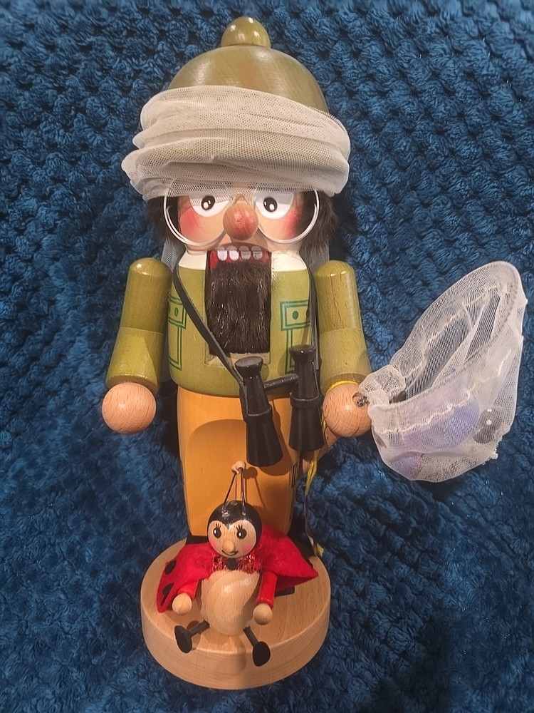 Vintage Steinbach Nutcracker Bug Collector W/Bug Net, Specimens & Ladybug