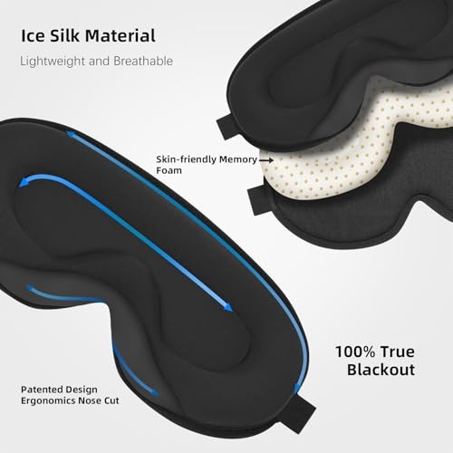 Sleep Mask,3D Contoured Sleeping Mask,99% Light Blocking Eye Mask, Zero Black