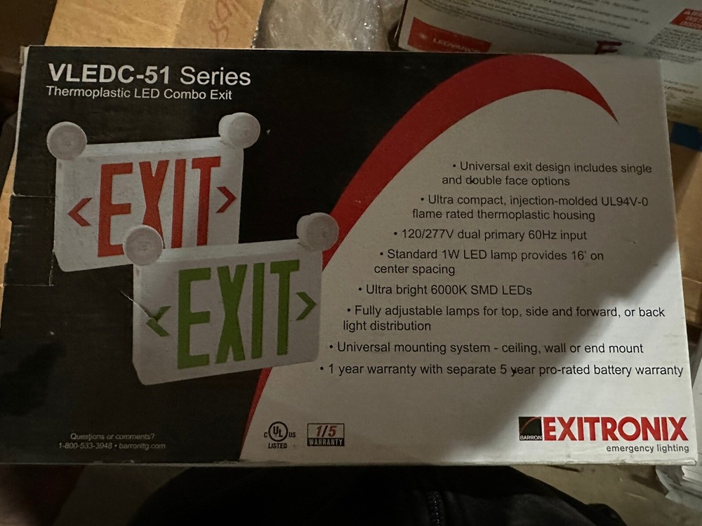 ⚡️Exitronitx GVLEDC-51-BL VLEDC-51 Thermoplastic LED Combo Exit Sign Black