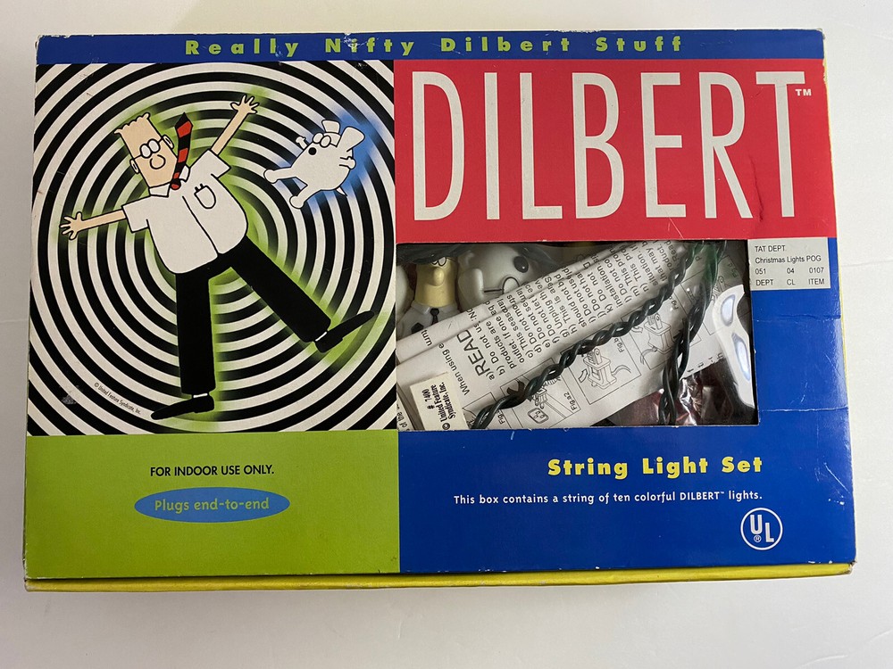 Dilbert Comic String Light Set Open Box 10 Colorful Lights Complete VTG