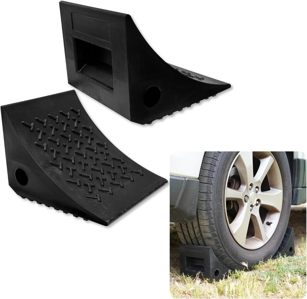Heavy Duty Wheel Chocks (2 Pack) - Durable, 2 Pack, Black