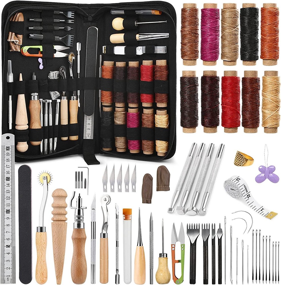 60 Pcs Leather Working Kit, Sewing, Craft Tools & Storage Bag