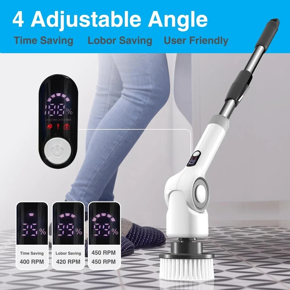 Angle Adjustable Electric Spin Scrubber Cordless Cleaning Brush With 3 Speeds Co