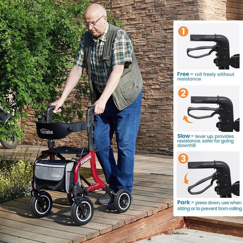 Ergonomic Rollator Walker for Seniors - Foldable | 330lbs Capacity | Red