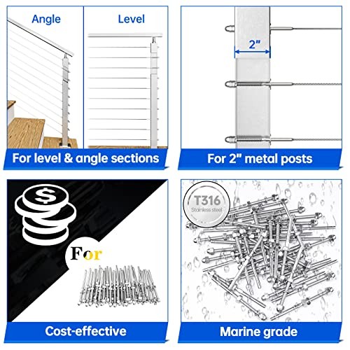 Pack 1/8" Cable Railing Hardware Kit Hand Swage Threaded For 2"x2" Post 10