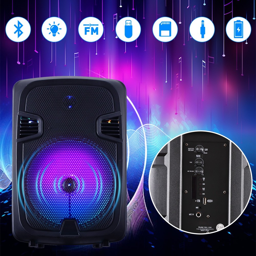 Bluetooth Speaker System 12 Inch Subwoofer with Stand Includes Mic/Guitar Input