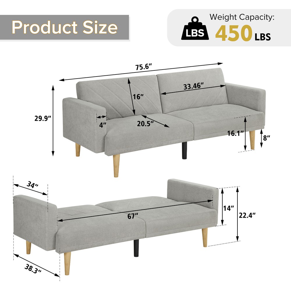 Multi-Functional Futon Sofa Single Bed Sleeper Convertible Couch Foldable Modern