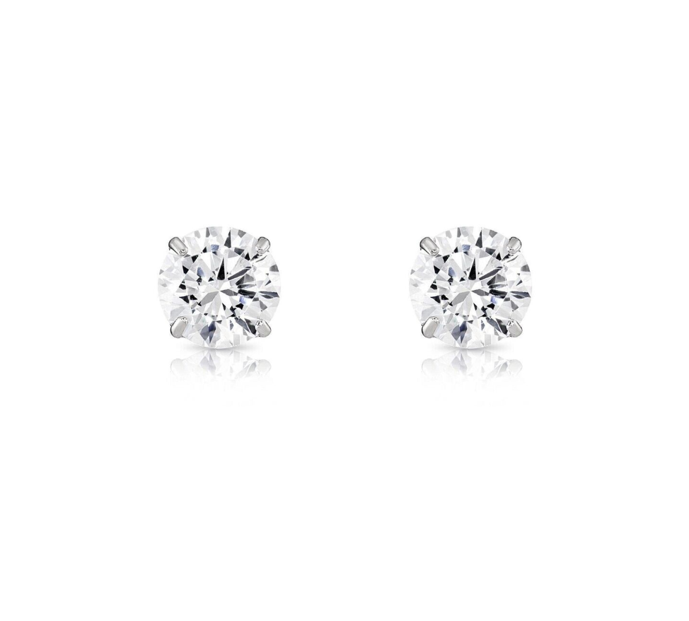14K Solid Yellow/White Gold Round CZ Stud Earrings Basket Setting 2-10mm