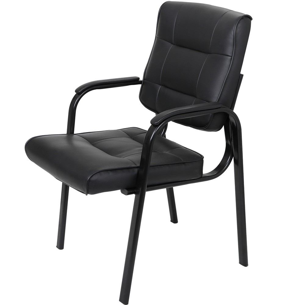 Back Smooth Leather Office Desk Computer Guest Chair with Armrest Reception