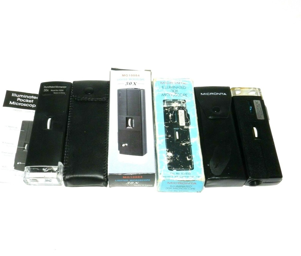 2 Pc Vintage Micronta 30X Illuminated And MG10084 Microscope With Cases & Guide