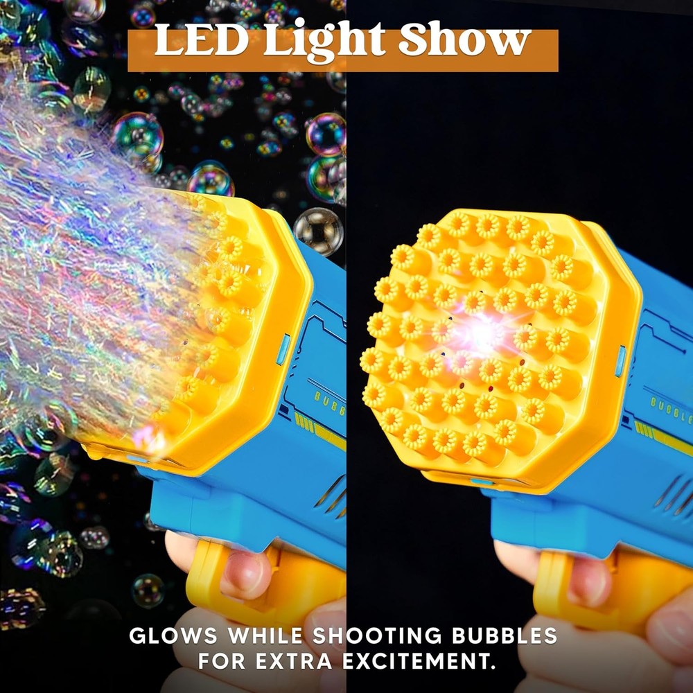 Rocket Bubble Machine - Auto Blaster with Solution, Gift Ages 3-8 Summer & Party