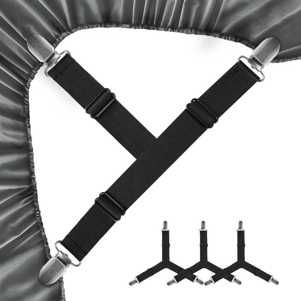4 Pcs Bed Sheet Straps with Metal Clips Adjustable Fitted Bed Sheet Holders