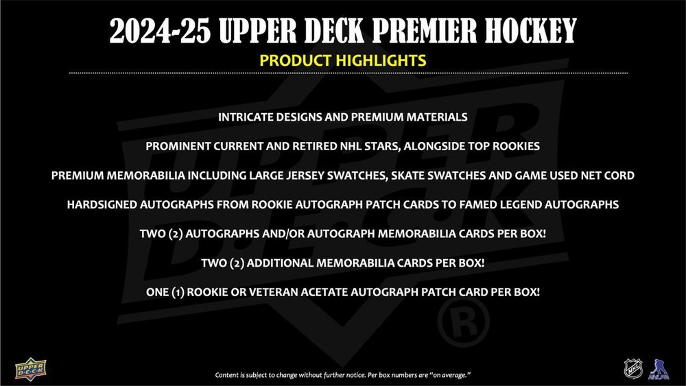 2024/25 Upper Deck Premier Hockey Hobby Box