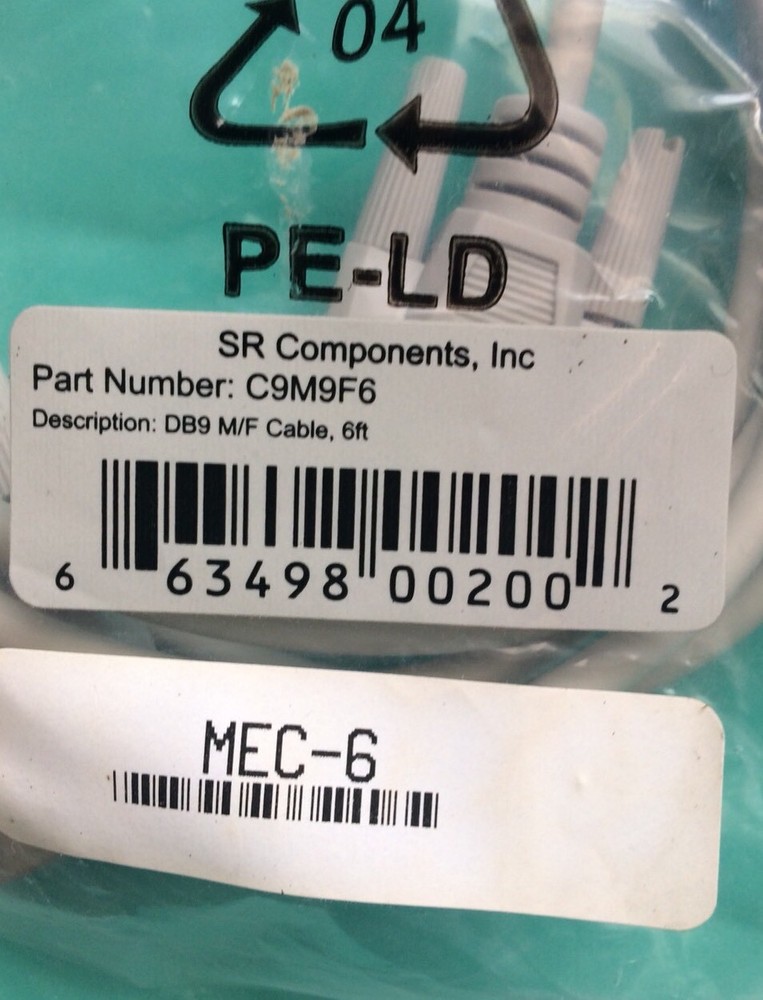 SR Components DB 9 M-F Cable 6 Ft New in Package