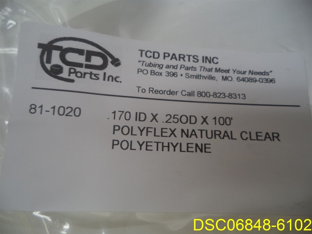 100 ft: 1/4" POLY-FLEX POLYETHYLENE LLDPE TRANSLUCENT-81-1020-20